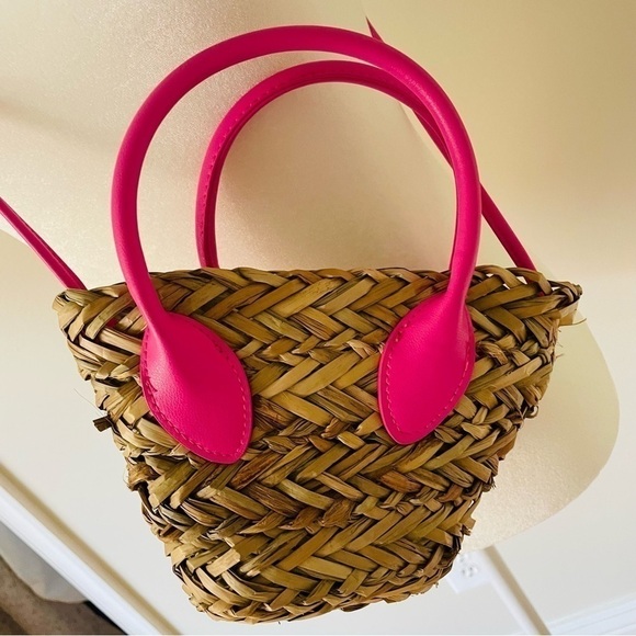 NWT Natural Straws Crossbody Bag / Shoulder Bag - Beige and Bright Pink - Barbie - Picture 10 of 16